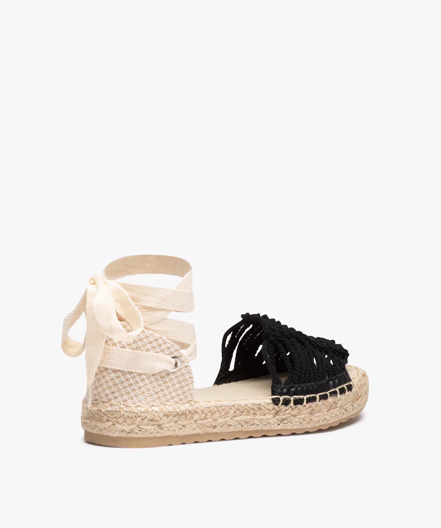 Sandales femme dessus en macramé avec rubans à nouer noir | GEMO