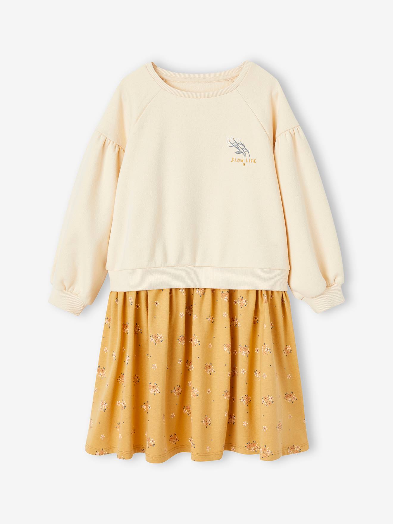 Robe bi-matière fille vert