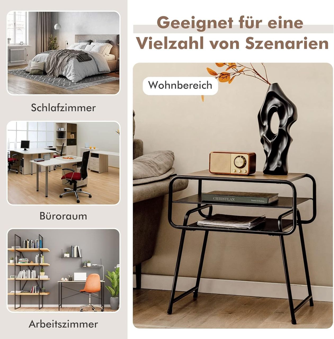Costway 3 Ebenen Beistelltisch Industrial