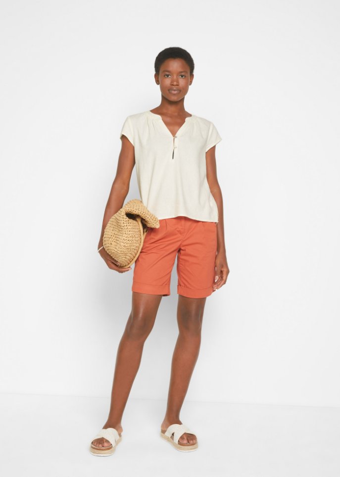 Kurzgeschnittene Bluse mit Leinen und Seitenschlitzen