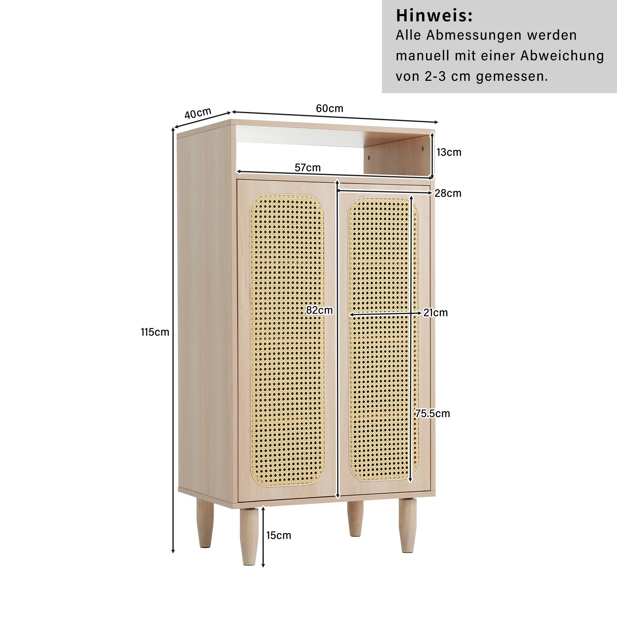 Merax Highboard, mit Rattantüren und offenen Fach, verstellbare Einlegeböden, Sideboard