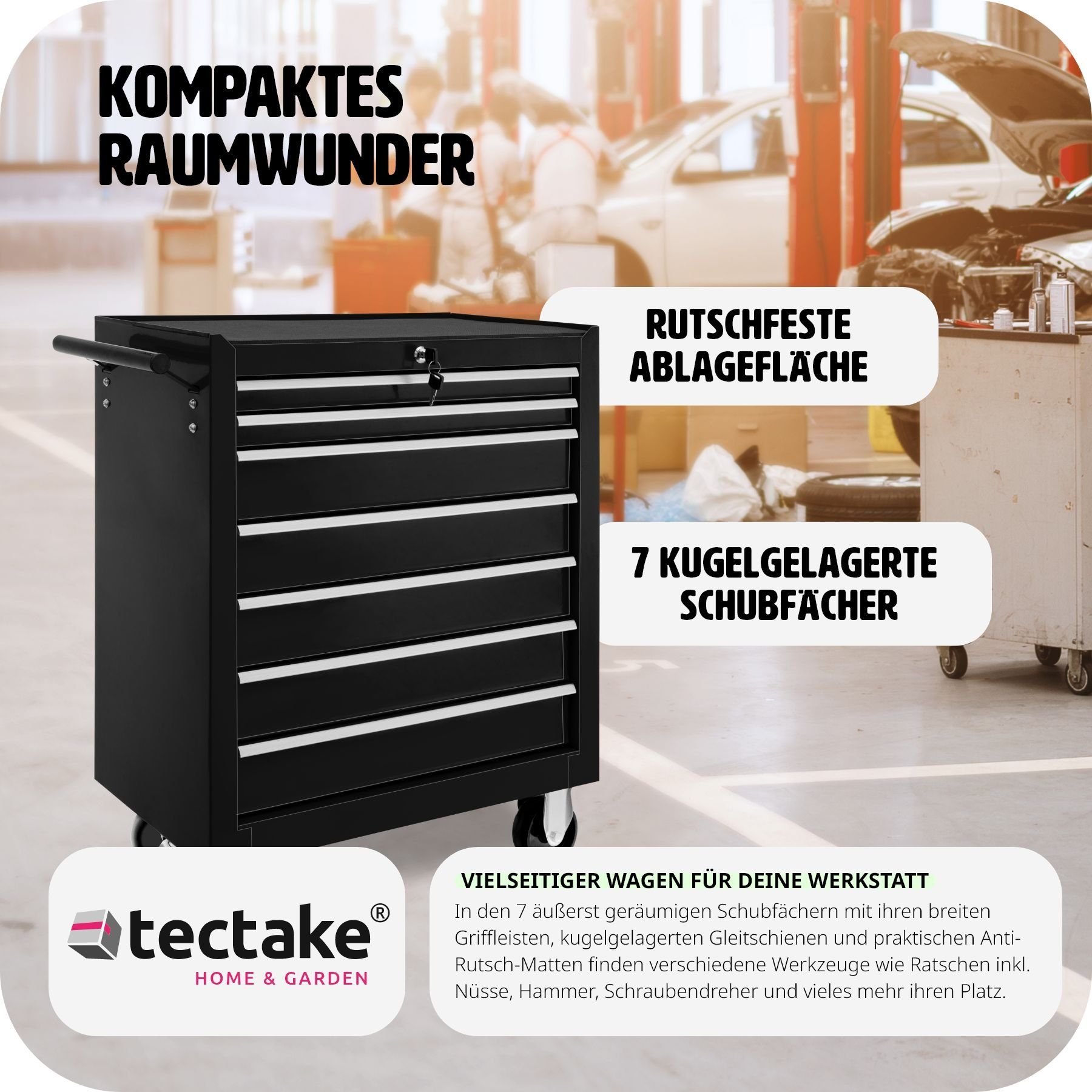tectake Werkzeugwagen Werkzeugwagen mit 7 Schubladen, schwarz