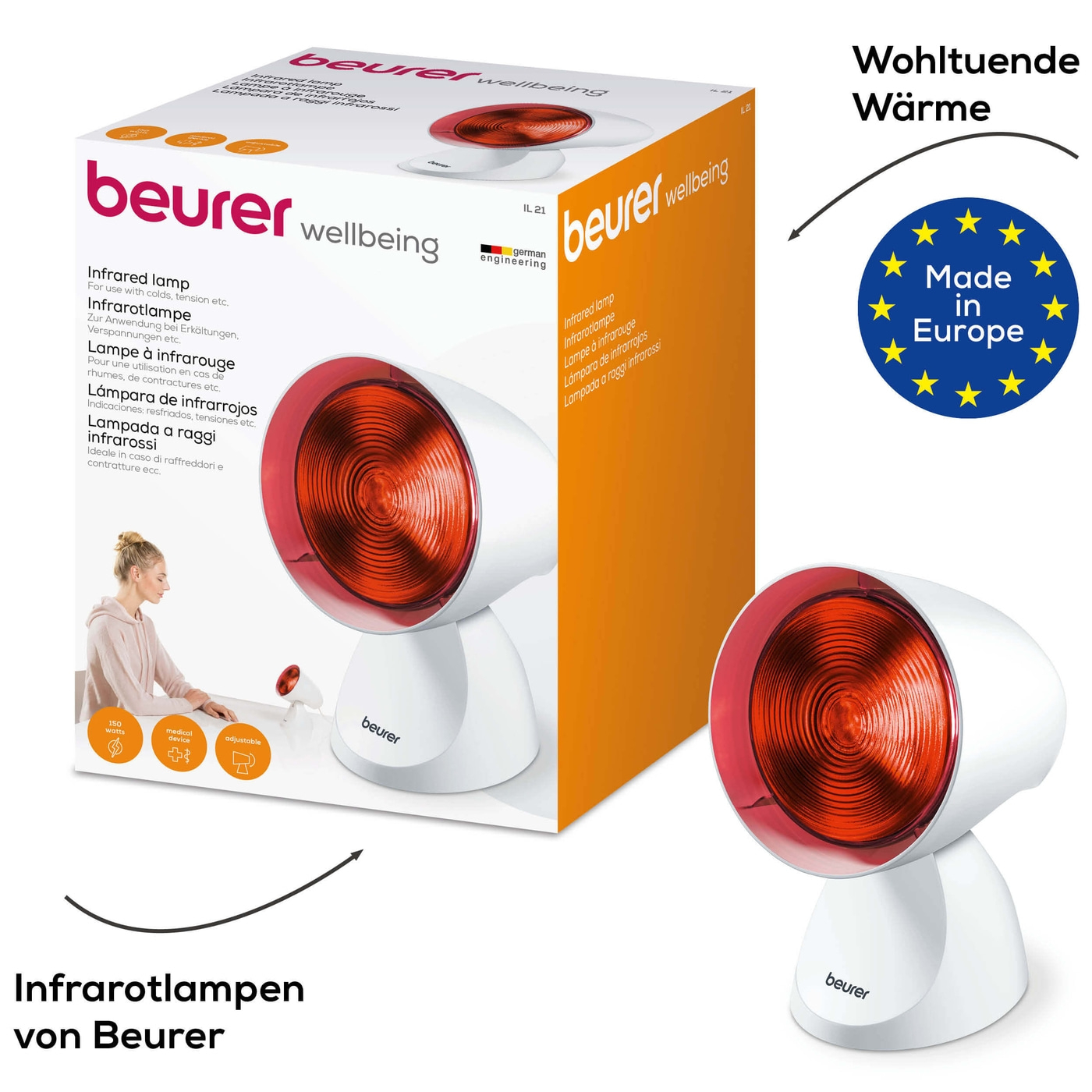 Beurer Infrarotlampe IL 21-Rotlichtlampe für wohltuende Wärme bei Erkältungen & Muskelverspannungen