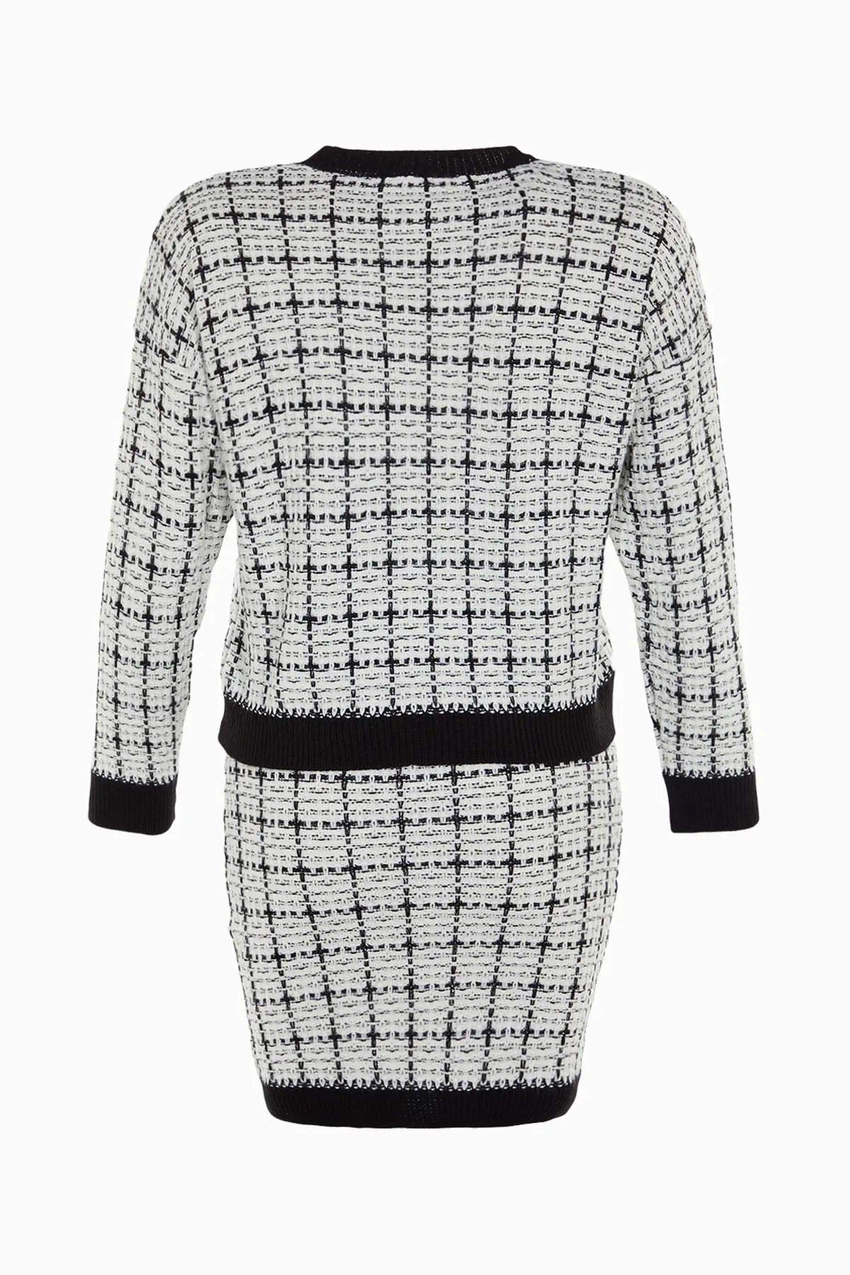 Trendyol Collection  Schwarzes Set aus Oberteil und Unterteil in Tweed-Optik mit Glitzer-Strickrock TWOAW21AU0003