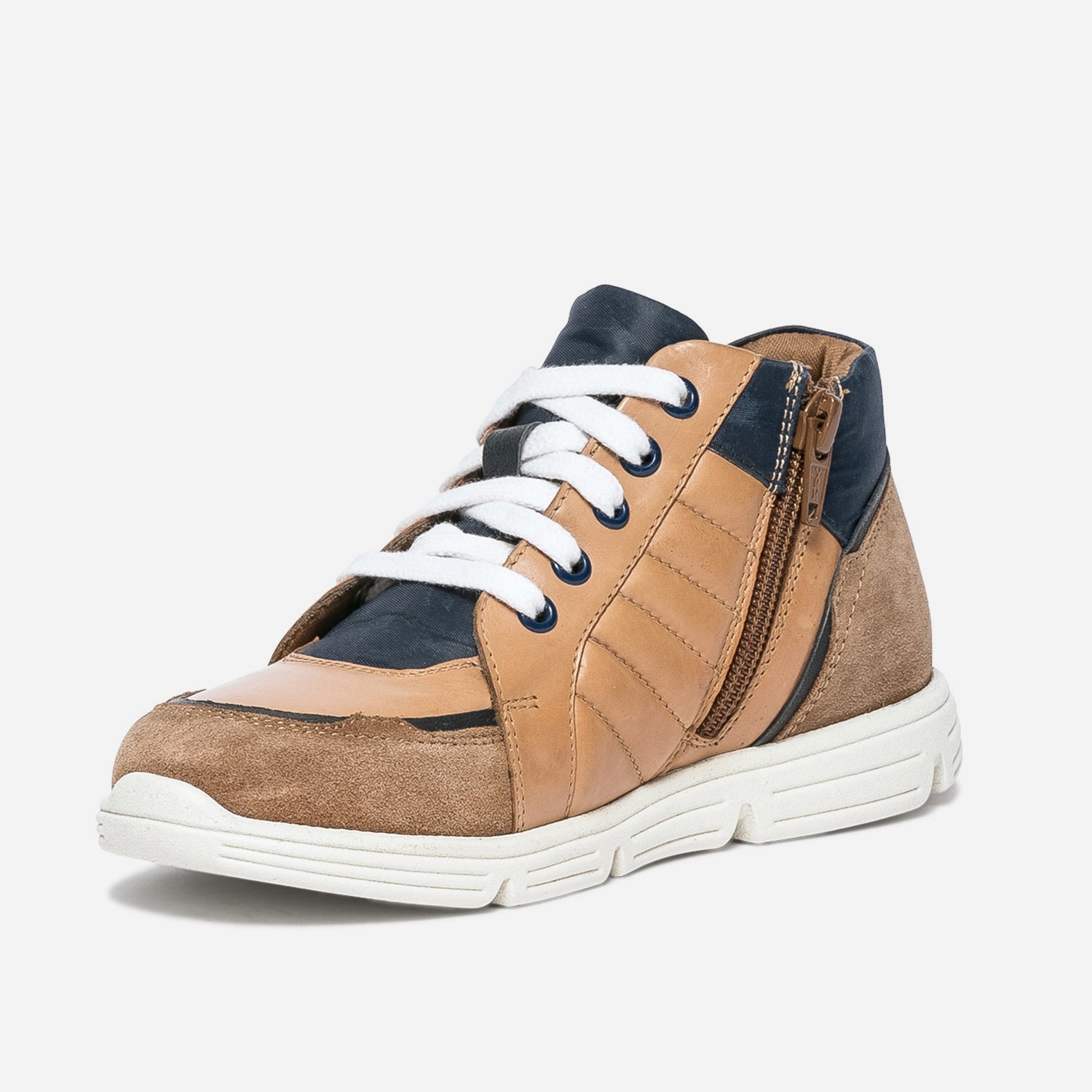 Boots BUGGY camel en cuir détails marine