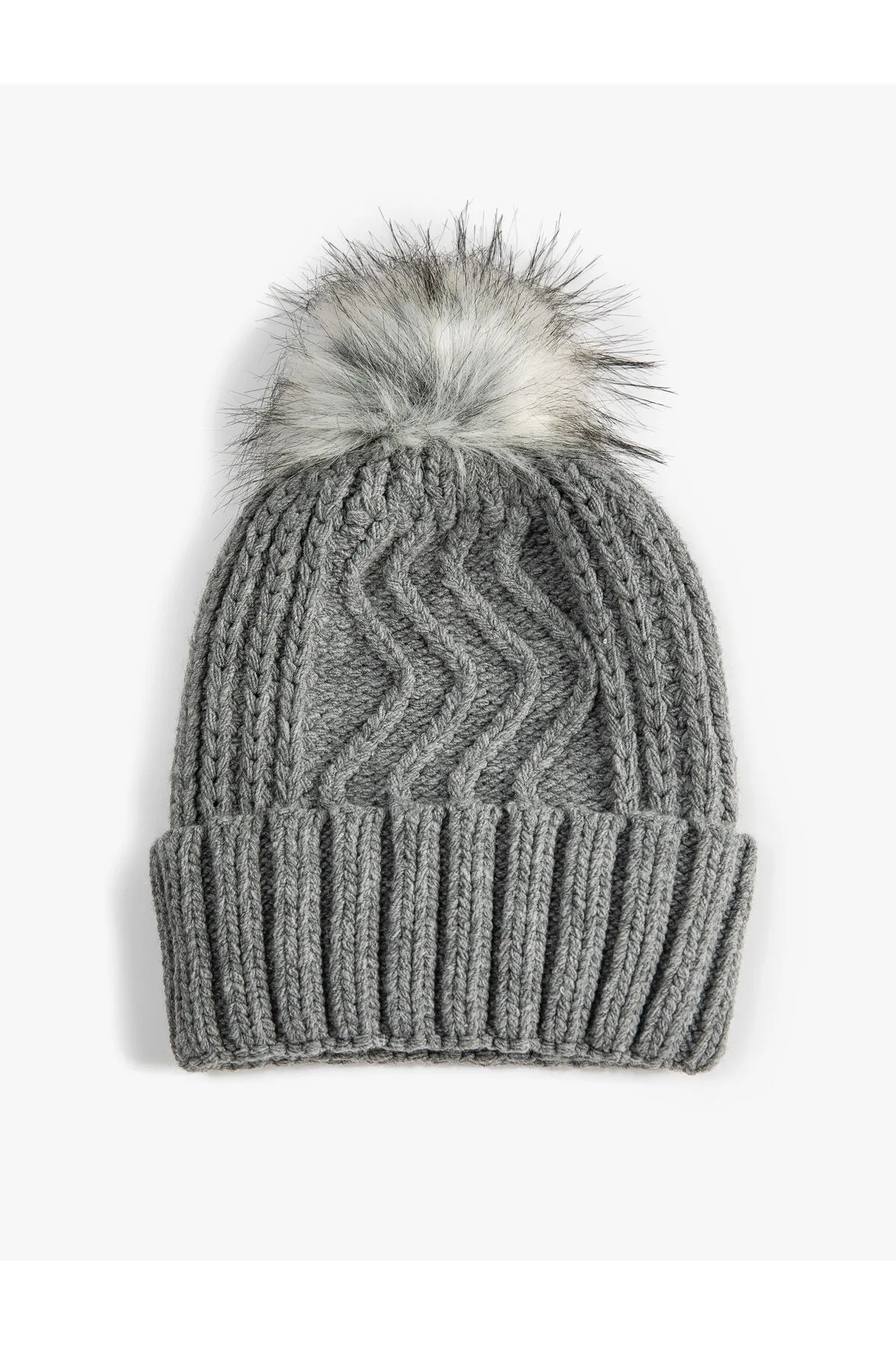 Koton  Gestrickte Baskenmütze mit Plüschbommel