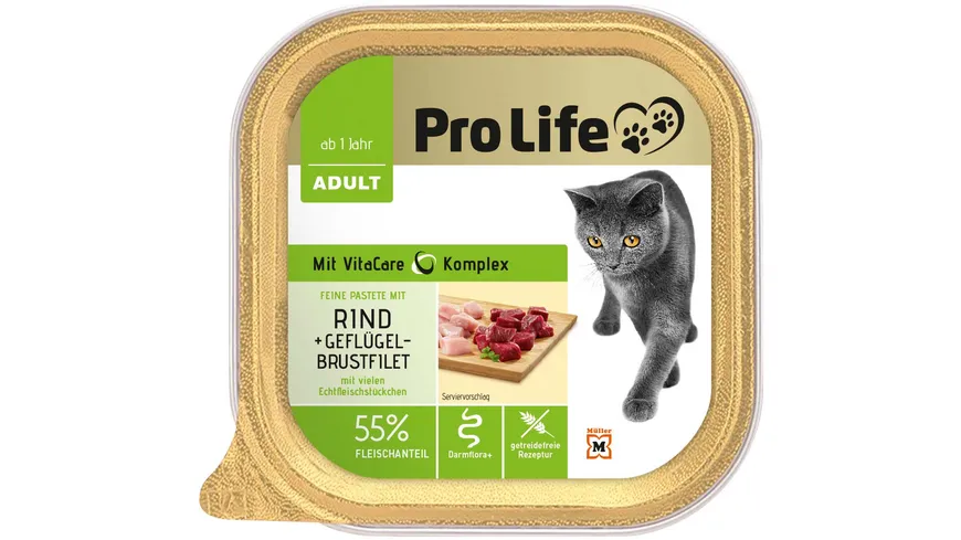 Pro Life Katze Katzennassfutter - Pastete mit Geflügelbrustfilet und Rind 100 g