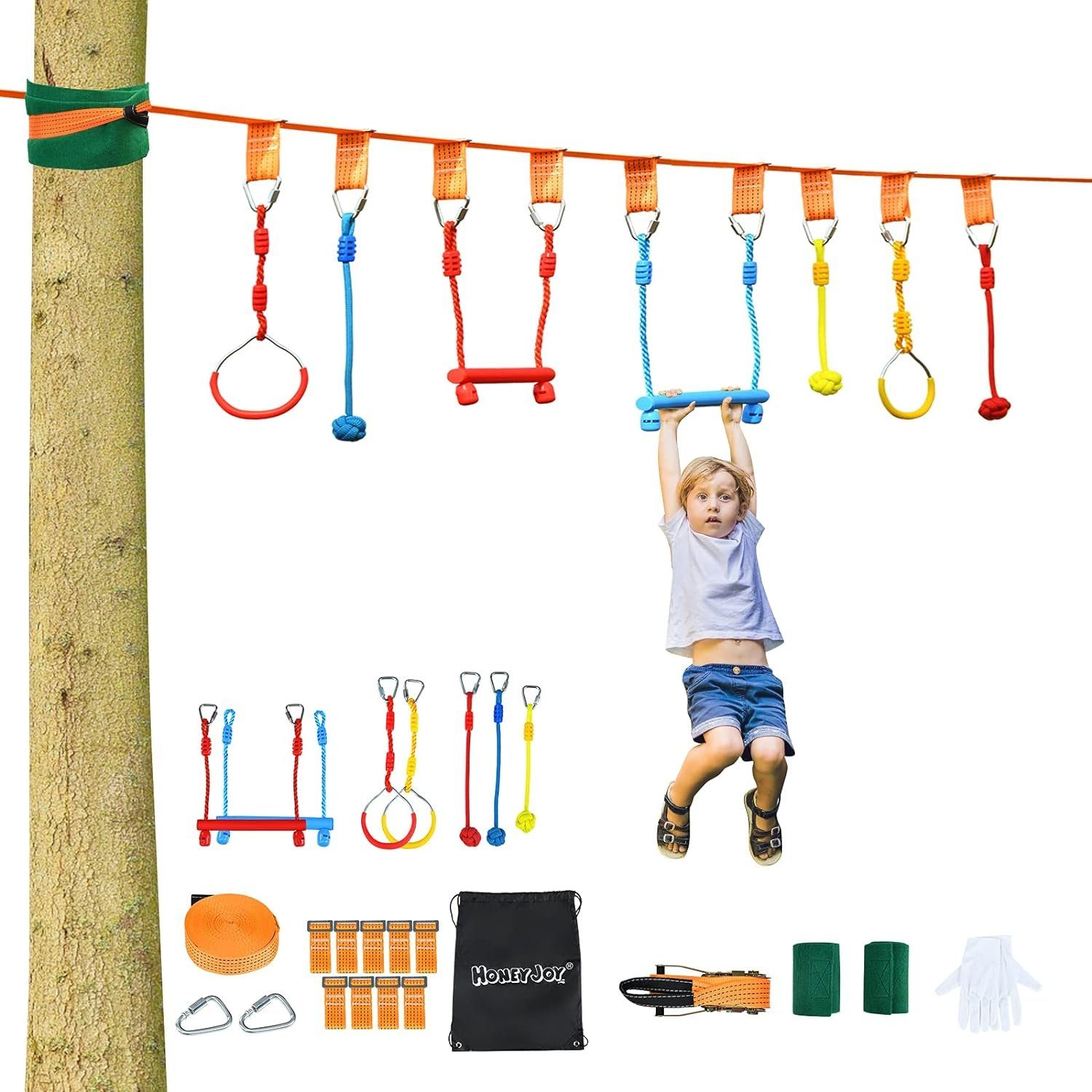 KOMFOTTEU Slackline 13m Kinder, Klettergerüst, mit 100 kg Belastbar