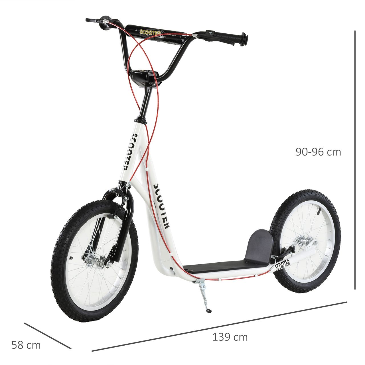 HOMCOM Tretroller Kinderroller Scooter Cityroller Luftreifen verstellbar Weiß