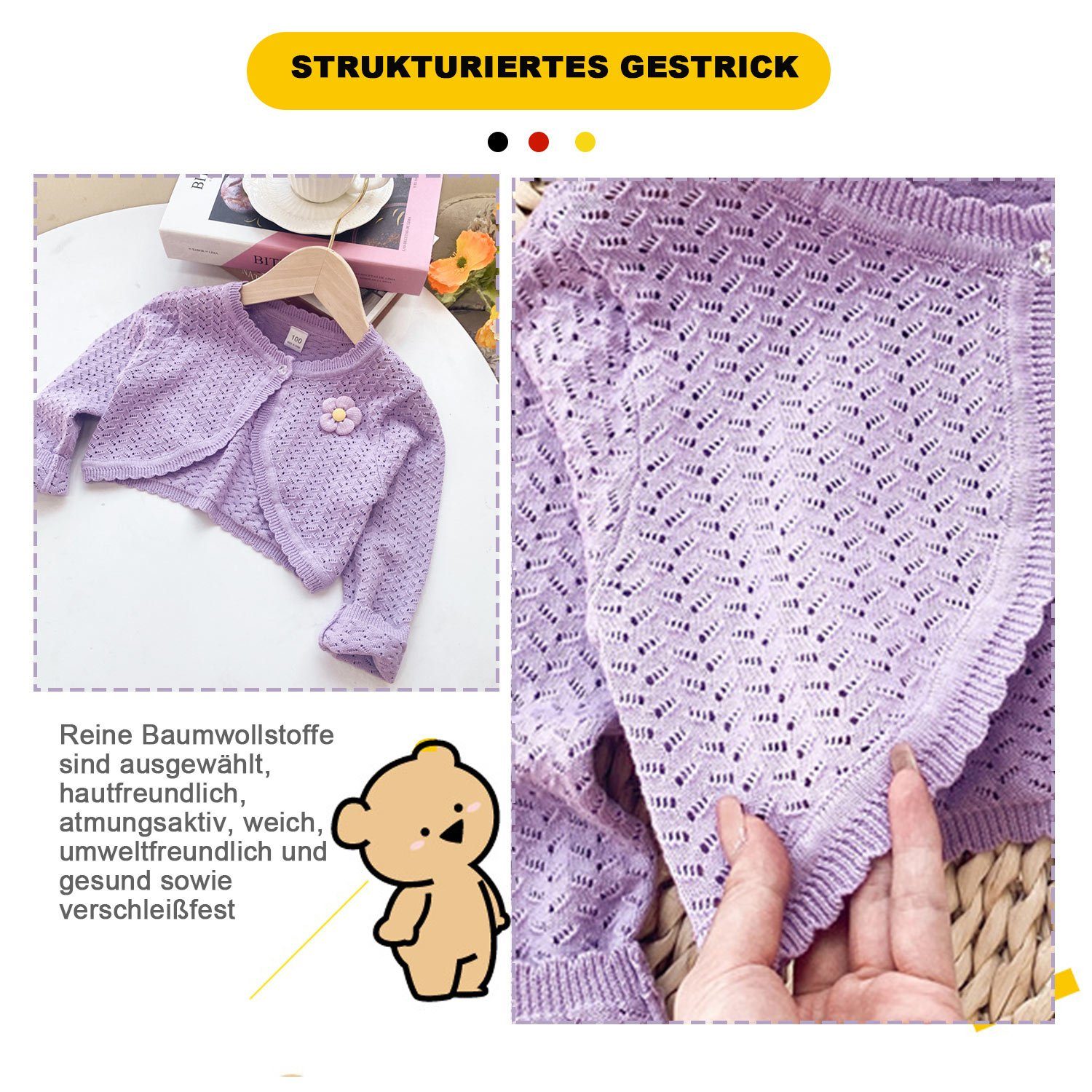 TOPMELON Cardigan Mädchen Strickcardigan Lange Ärmel Überzug Ein Knopf