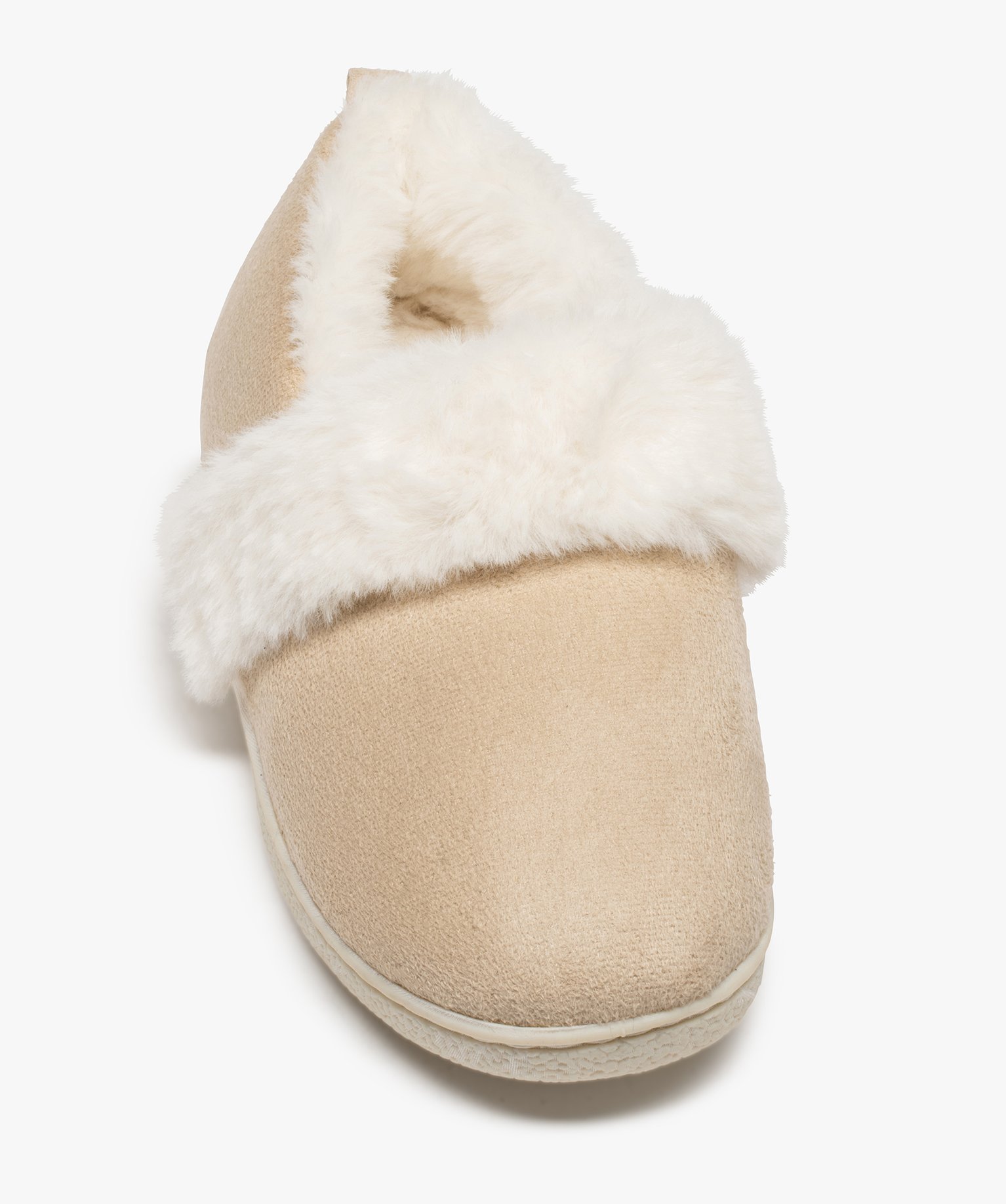 Chaussons femme fourrés dessus en suédine unie beige | GEMO