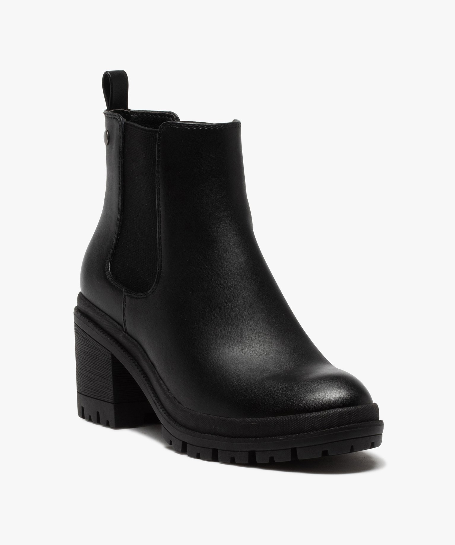 Boots femme chelsea unies à talon et semelle crantée noir | GEMO