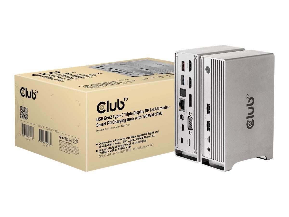 CLUB3D Laptop-Dockingstation CLUB3D 4K ChargingDock USB-C ->6xUSB3/DP/2xHDMI/VGA/LAN 120W retail