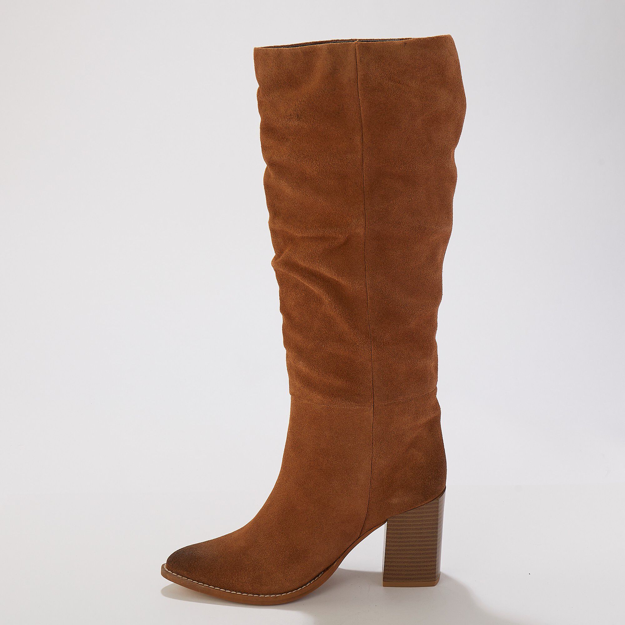 Bottes plissées à talon, croûte de cuir