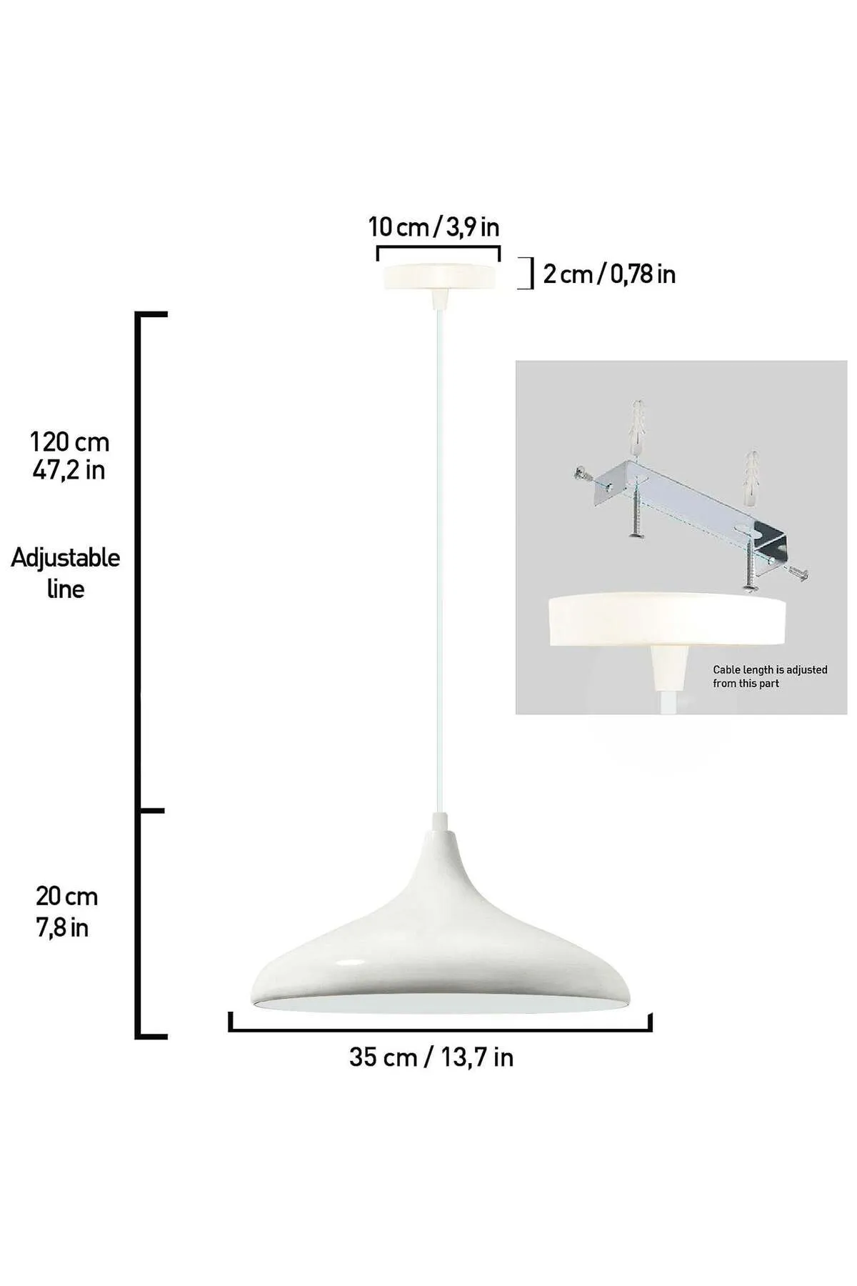 Bamyum  Champion Pendelleuchte, 35cm, E27, Weiß - weiße Lampe