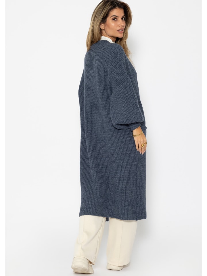 SASSYCLASSY Lang Cardigan mit Taschen in Jeansblau günstig kaufen