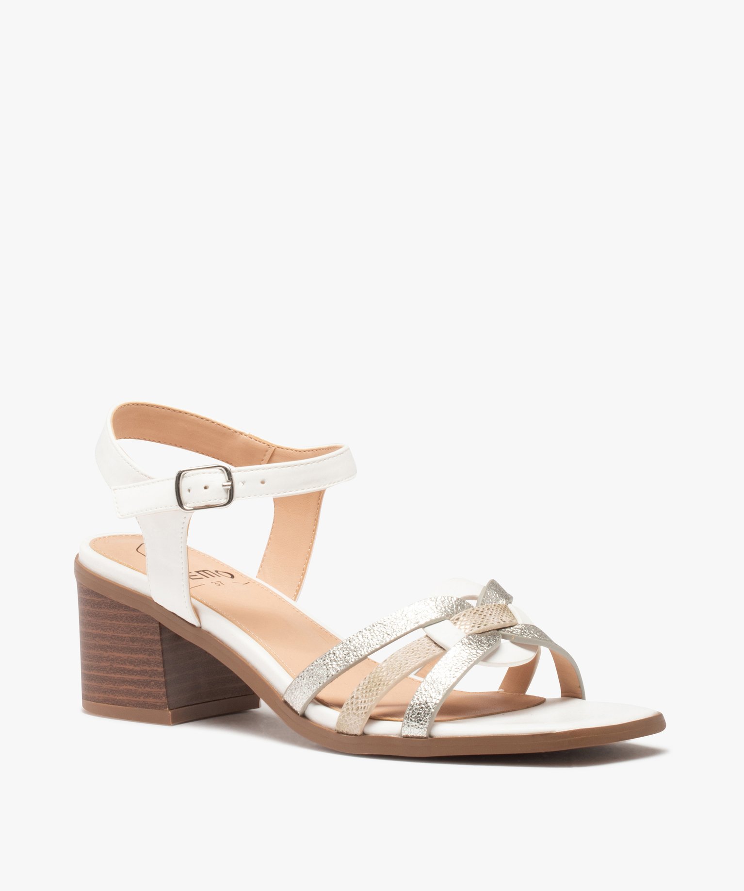 Sandales femme à talon carré et brides entrelacées blanc | GEMO