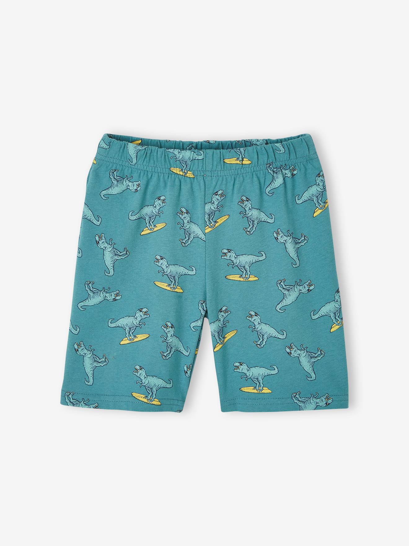 Pyjashort imprimé garçon Dino Surf bleu canard