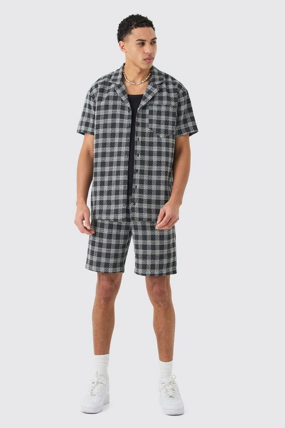 Strukturiertes Oversize Kontrast-Hemd und Shorts
