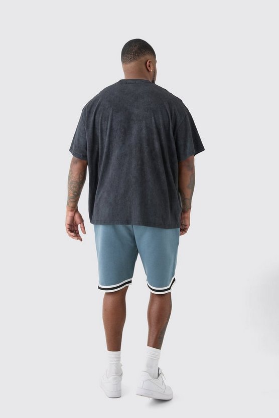 Plus Oversize T-Shirt mit Homme Dept Print und Acid-Waschung