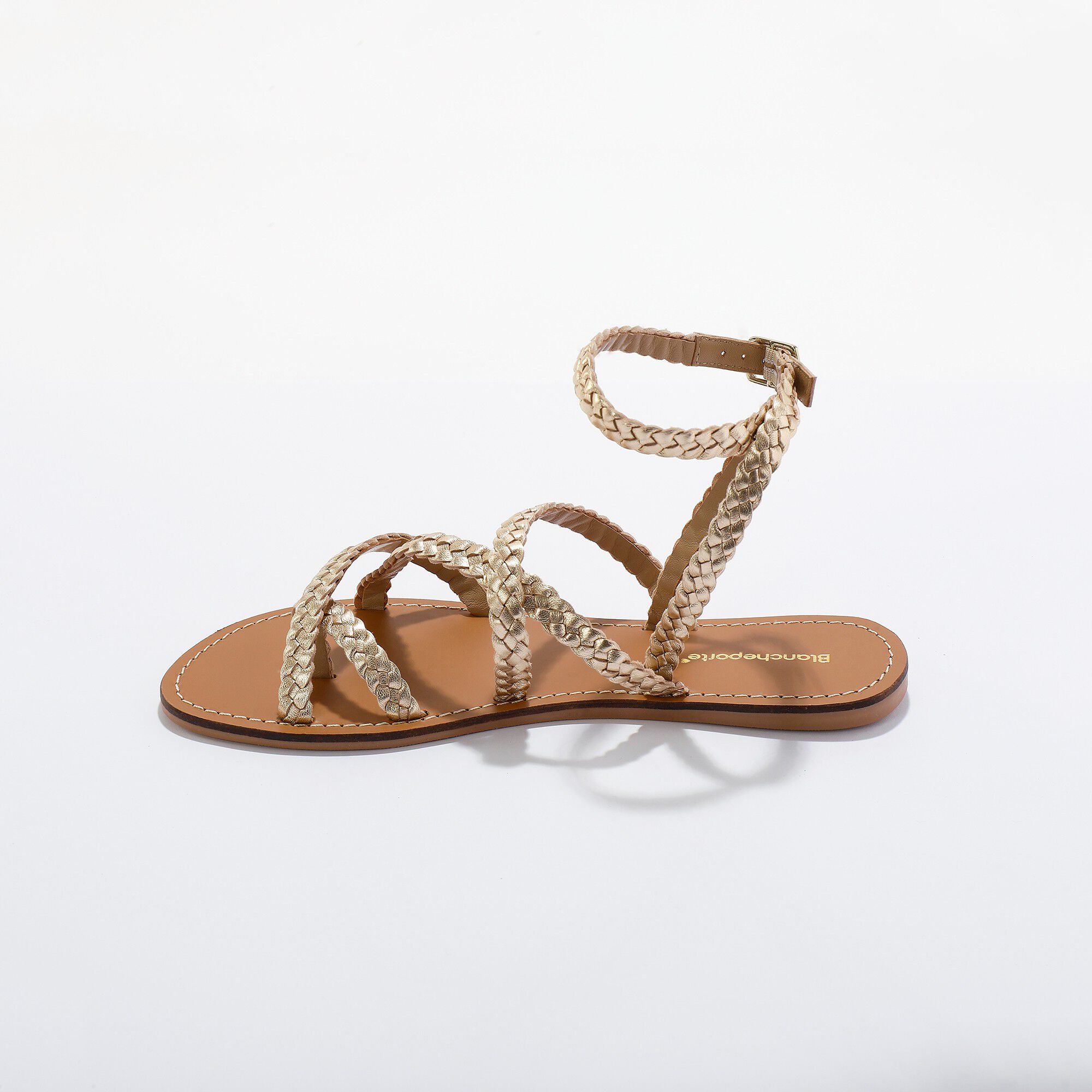 Sandales en cuir tressé irisé