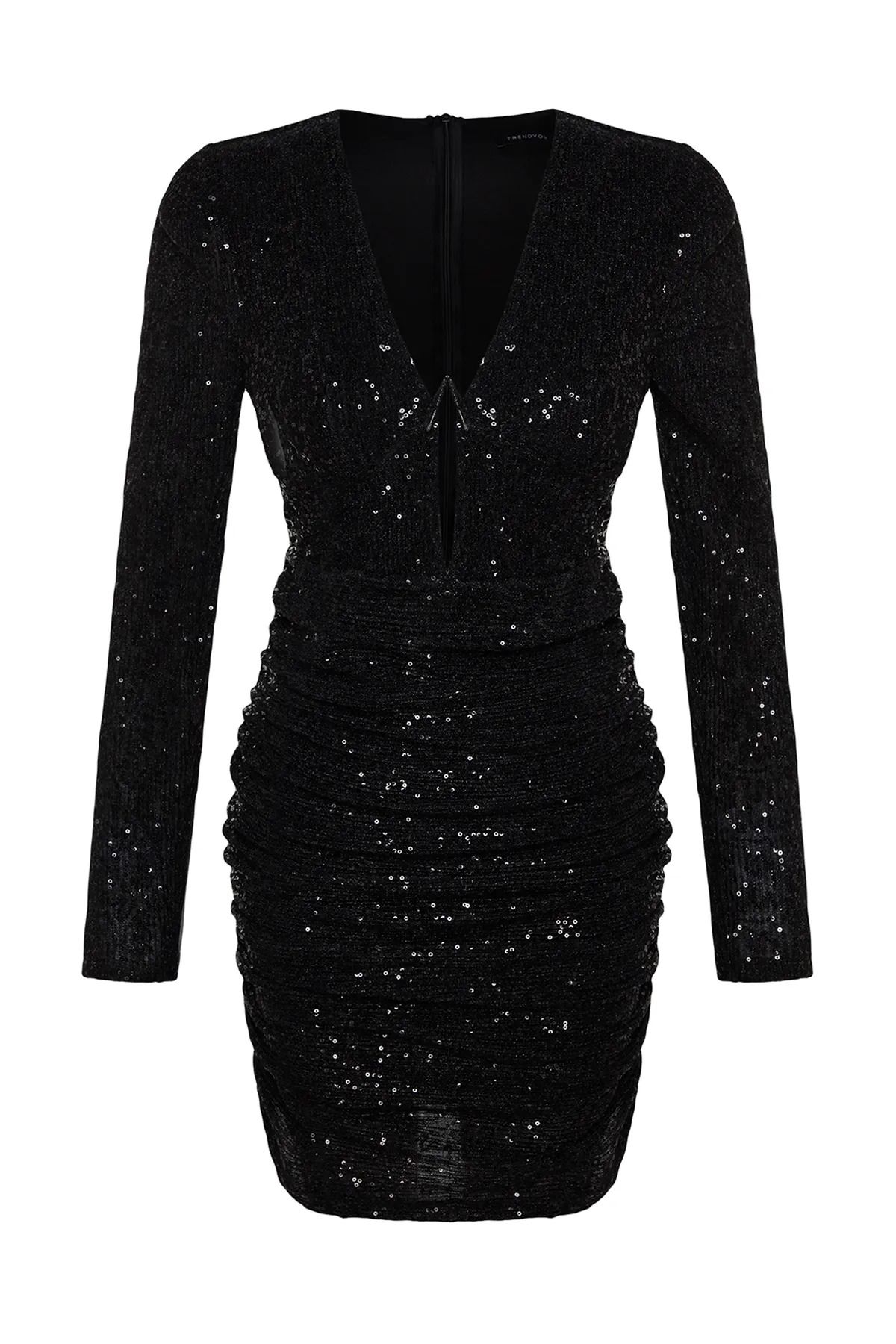 Trendyol Collection  Schwarzes, tailliertes, glänzendes Pailletten-Pailletten-Elegantes Abendkleid TPRAW24EL00159