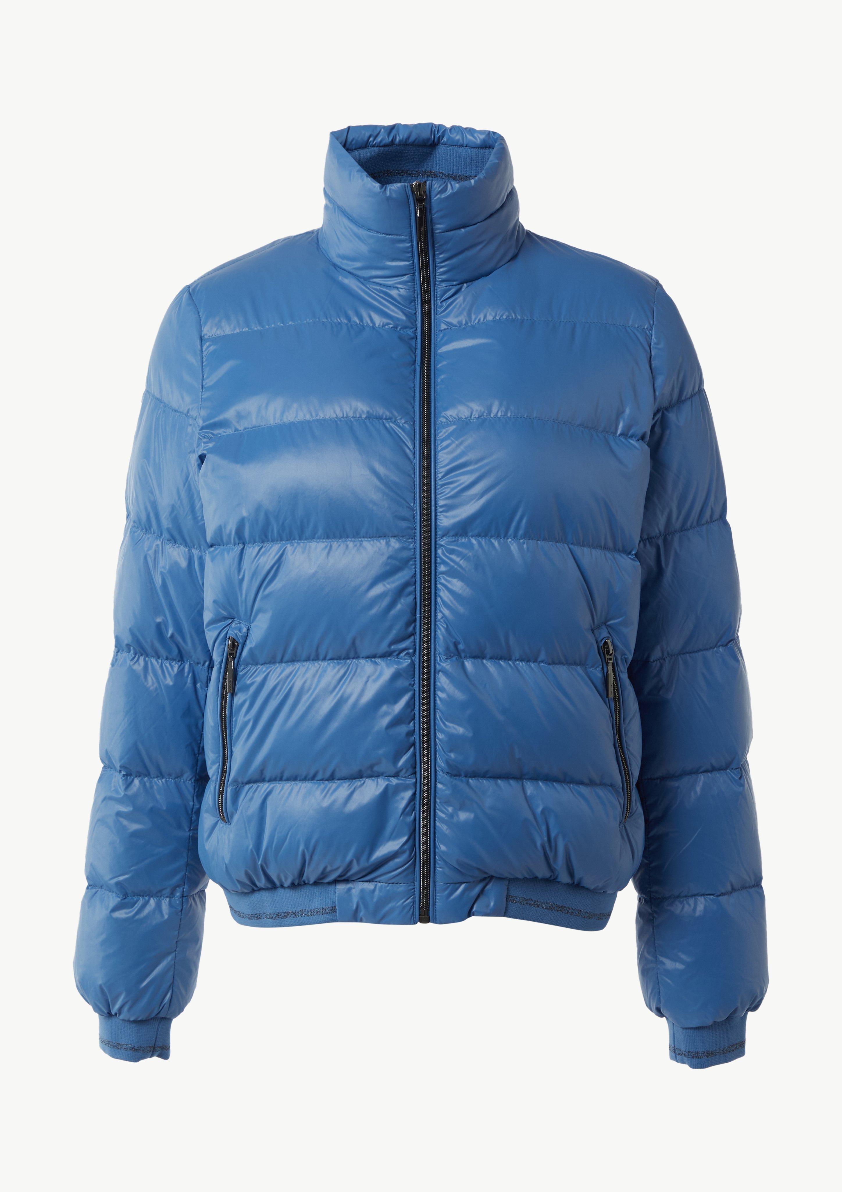 Pufferjacke mit Stehkragen und Rippbündchen - royalblau