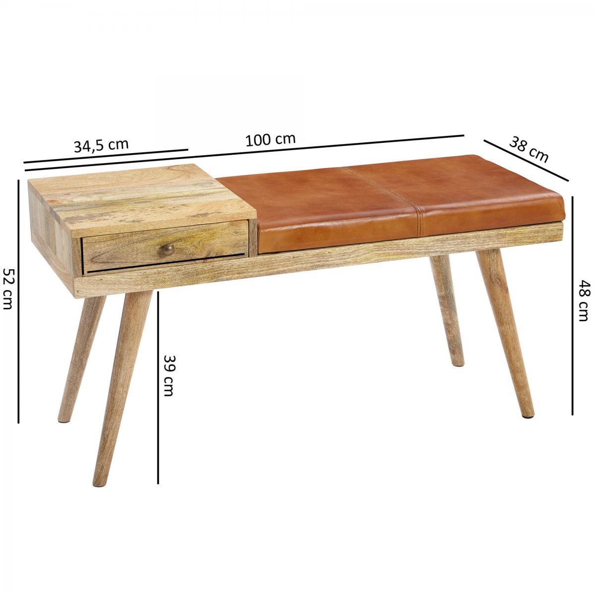 Wohnling Sitzbank SALIM Ziegenleder 100x52x38 cm