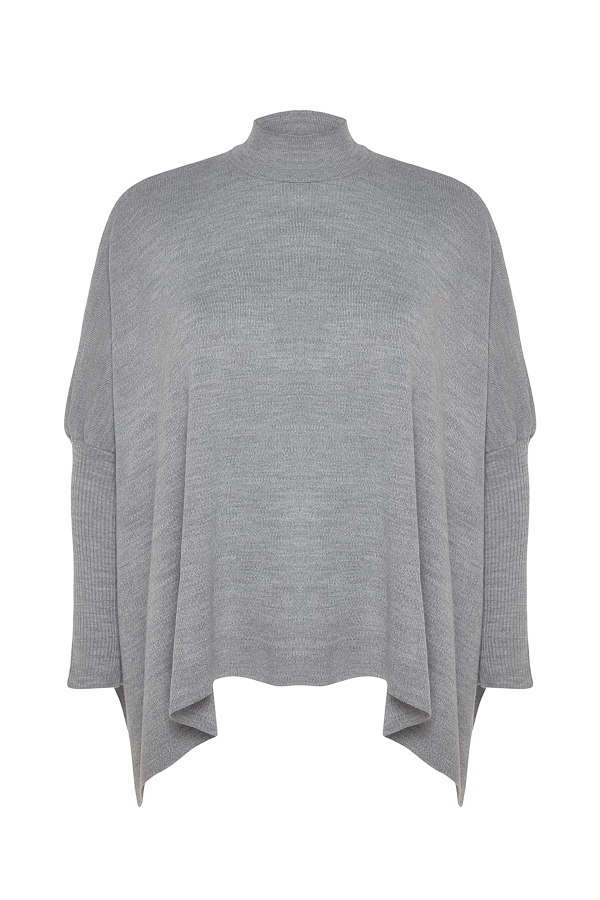 Trendyol Curve  Grau-melierter Strickpullover mit Schlitz und detailliertem Schnitt