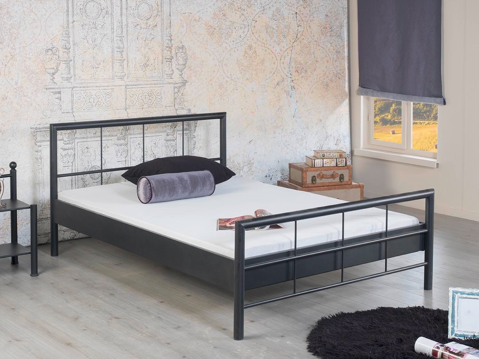 BedBox Metallbett Ruby, mit klassischem Kopf- und Fußteil, pulverbeschichtetes Metall, stabil und langlebig