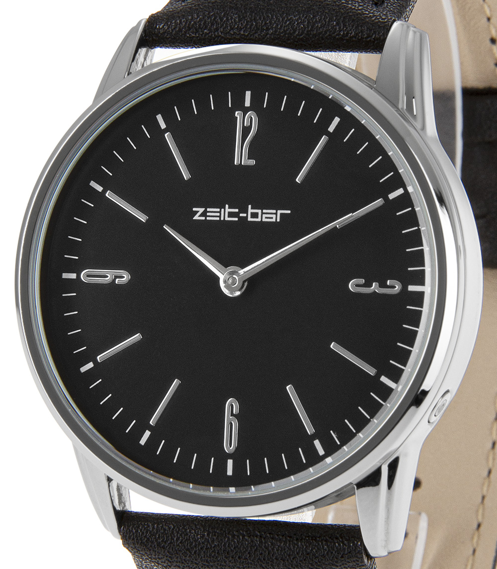 Zeit-Bar Funk-Armbanduhr, Metall-Gehäuse, Leder-Uhrband