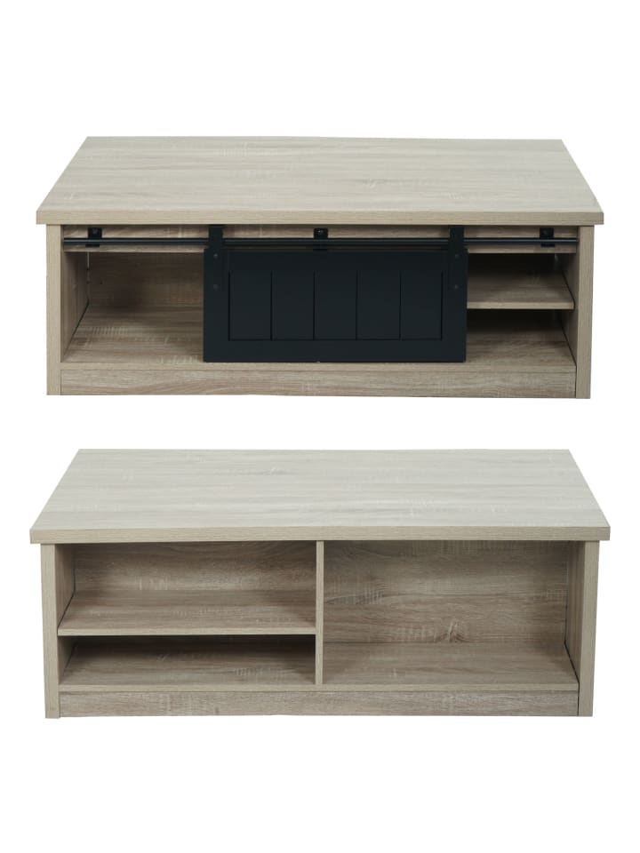 MCW Couchtisch K75 mit Schiebetüre und 6 Staufächer, Naturfarben günstig kaufen onesize