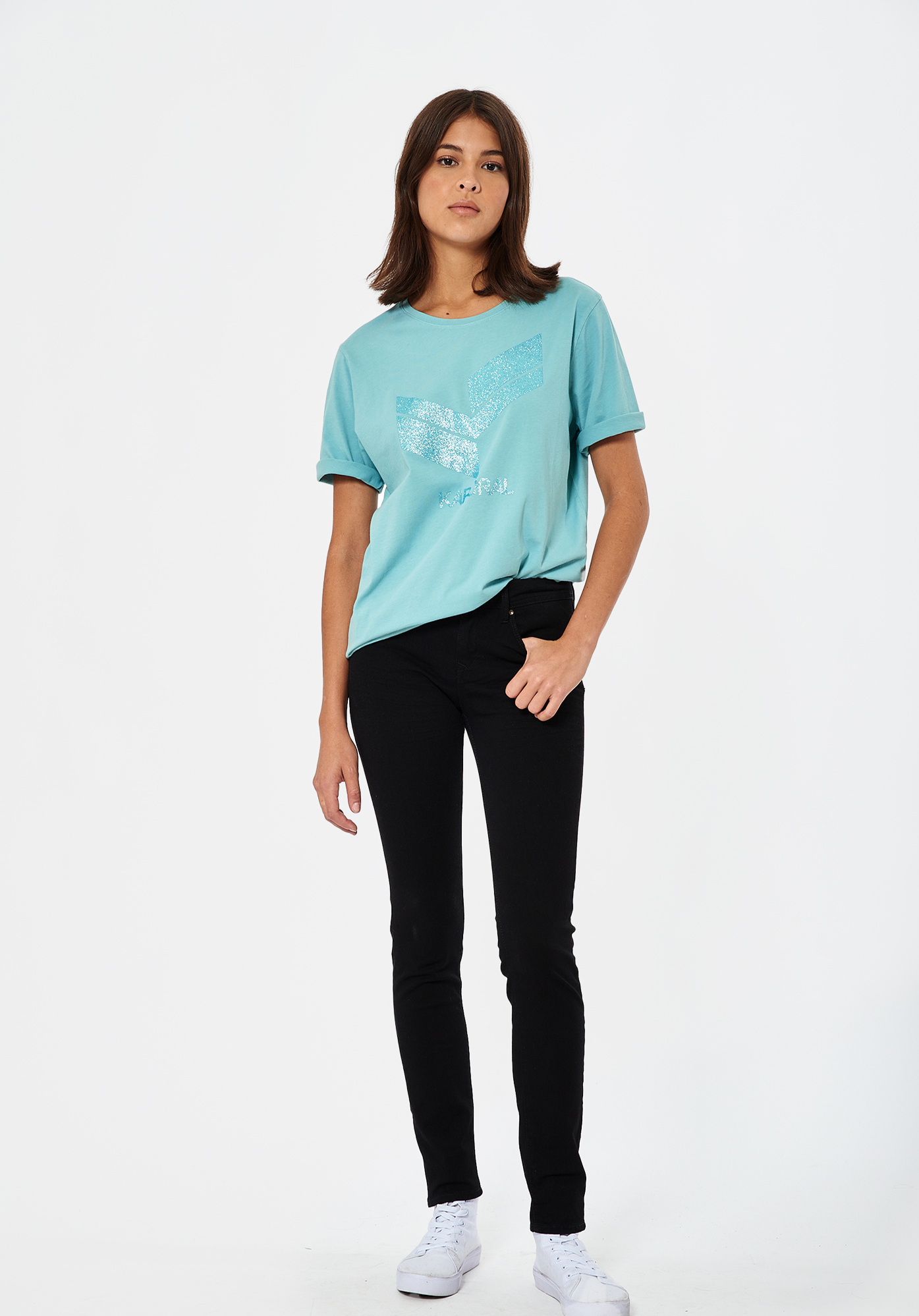JOGO   T-shirt loose bleu pailleté en 100% coton