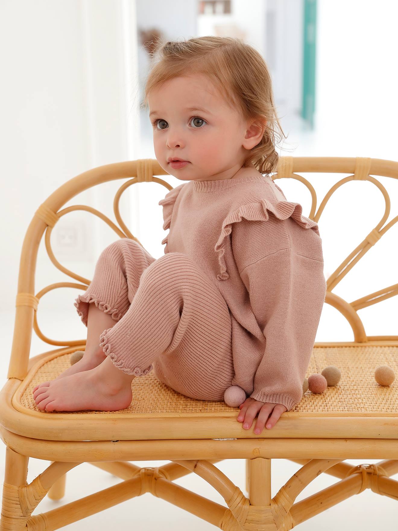 Vertbaudet Baby-Set aus Strick: Pullover & Leggings, personalisierbar - pudrig rosa