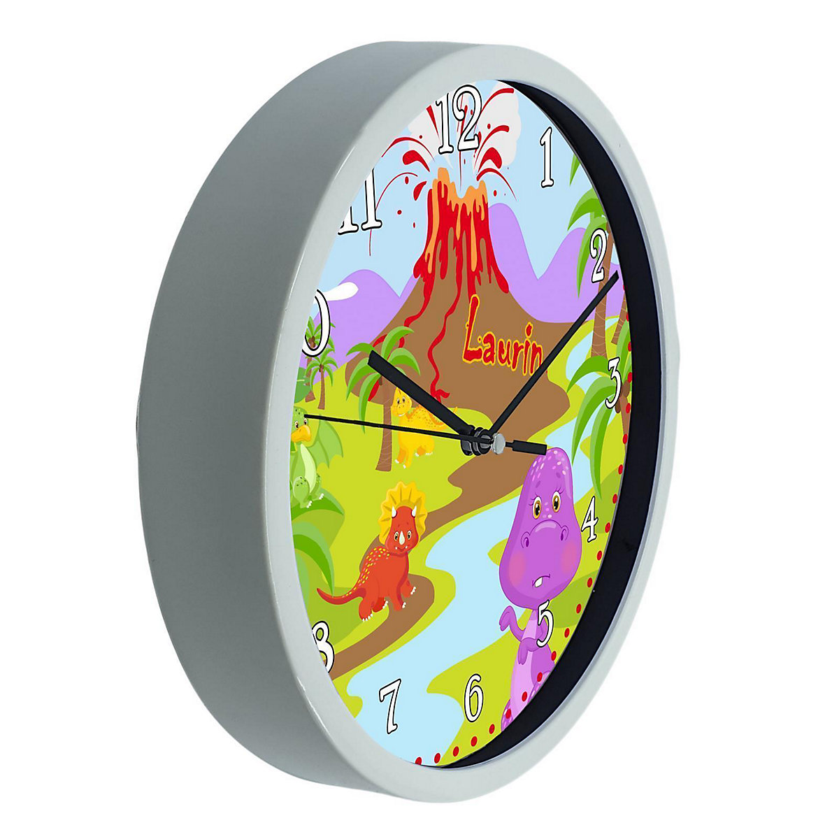 Kinder Wanduhr personalisiert mit Name Dino