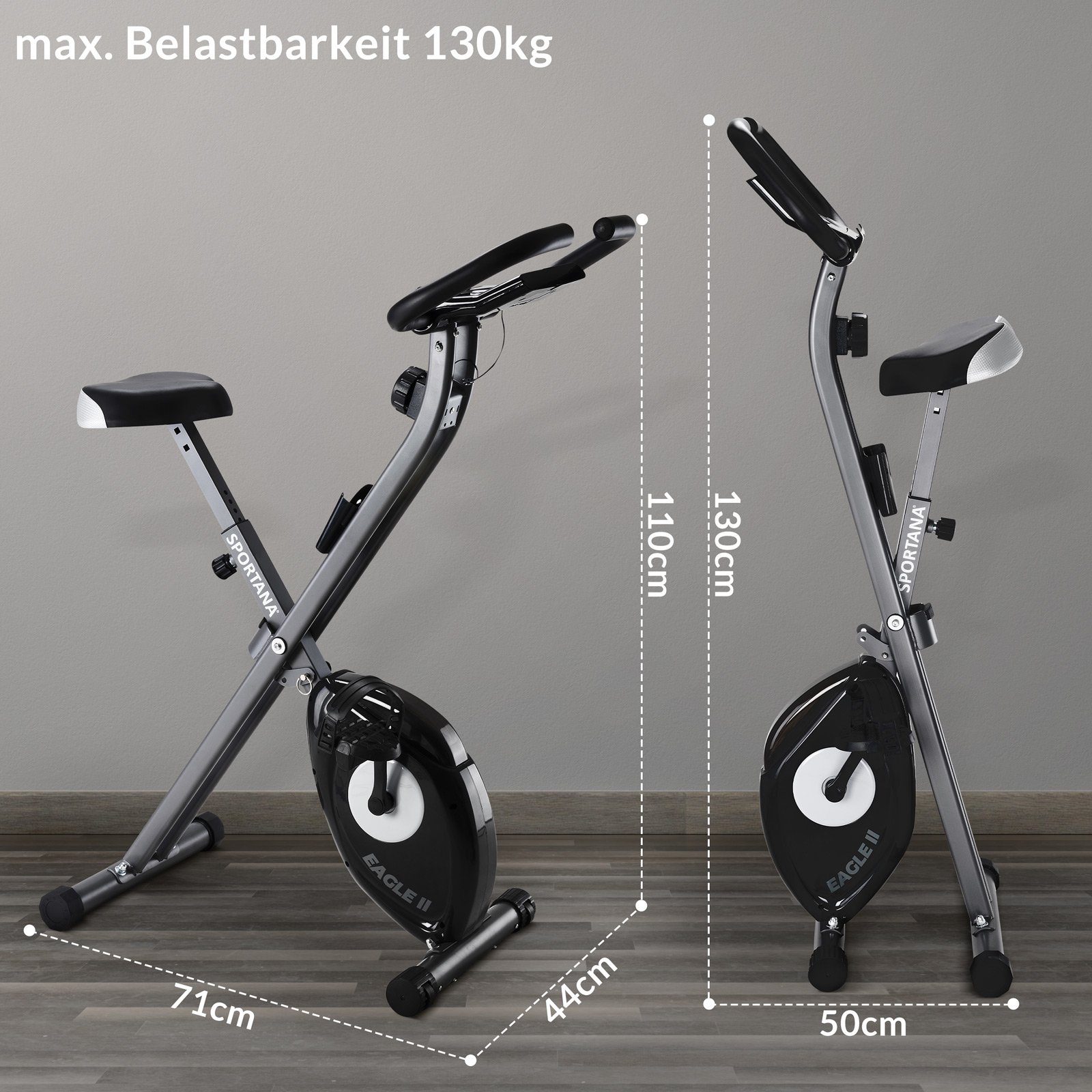 Sportana Heimtrainer Fitnessbike, Heimtrainer Eagle 2 klappbar 10 Stufen 7 Sitzhöhen LCD Display 2