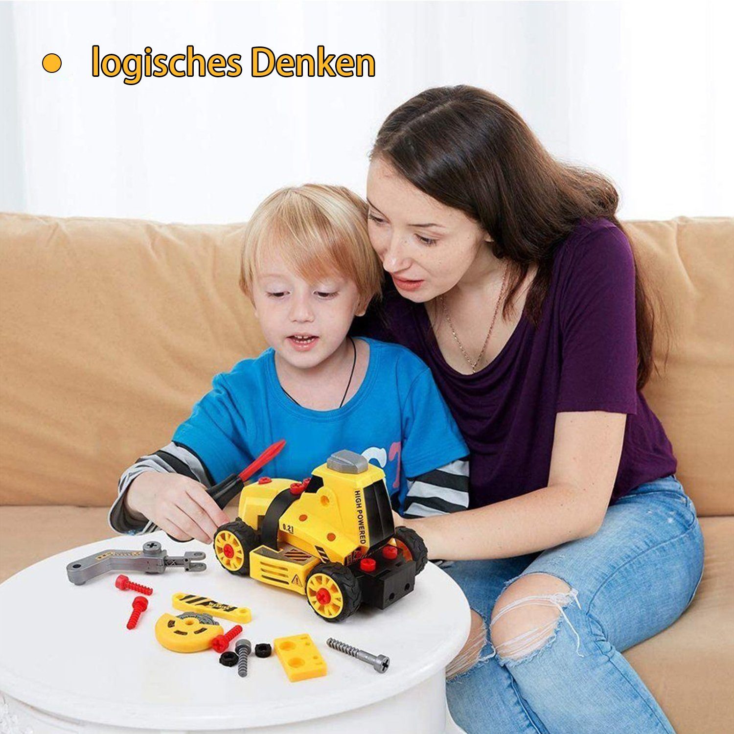 BeebeeRun Spielzeug-Bagger 7 in 1 DIY LKW Bagger Spielzeugauto-Set, Weihnachtsgeschenk, (Set), Baustellenfahrzeuge, Montagenspielzeug für Kinder ab 3 Jahren