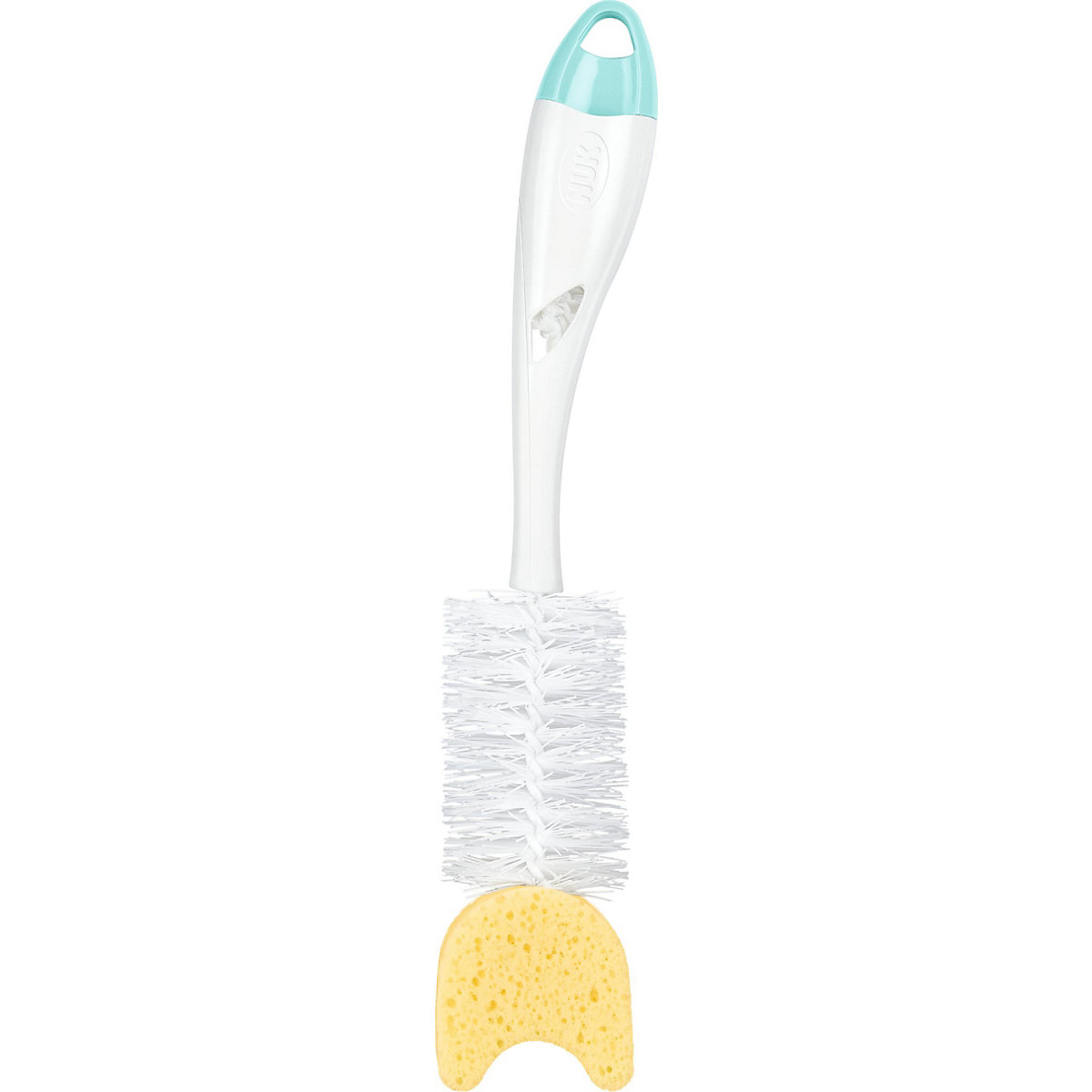 NUK Flaschenbürste Soft, gründliche Vorreinigung von Saugern und Flaschen, mit Mini-Bürste im Griff, 1 Stück, Mint