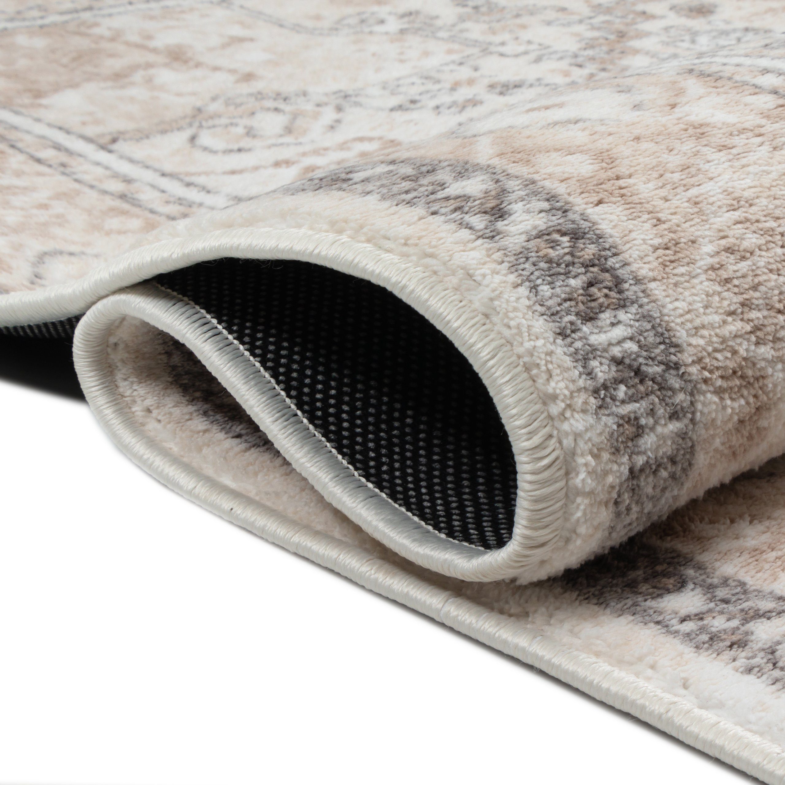 Teppich Wohnzimmerteppich im orientalischen Stil gemütlich beige, Teppich-Traum, rund, Je nach Licht heller-dunkler, Rückseite: „dot backing“ rutschfest