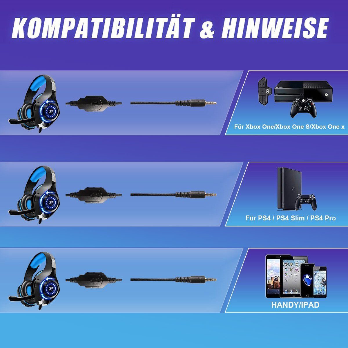 DOPWii Gaming Headset für PS4 PS5 PC Xbox Series,3.5 mm Deep Bass Stereo Headset