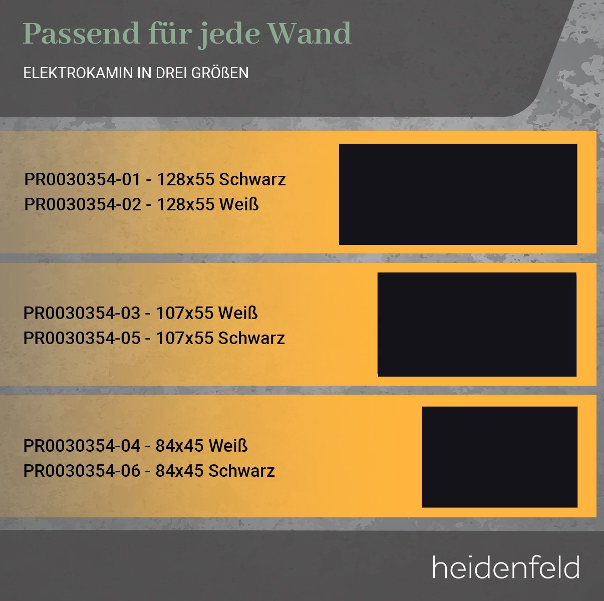 Heidenfeld Elektrokamin Kamin Heizung Wandkamin HF-WK300 750/1500 Watt inkl. 3 J. Garantie, 3D Flammen - 10 wählbare LED Farben - Fernbedienung - Elektroheizung