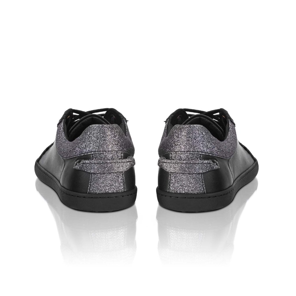 Shapen Feelin Chic Black Glitter Leather Barfuß-Halbschuhe