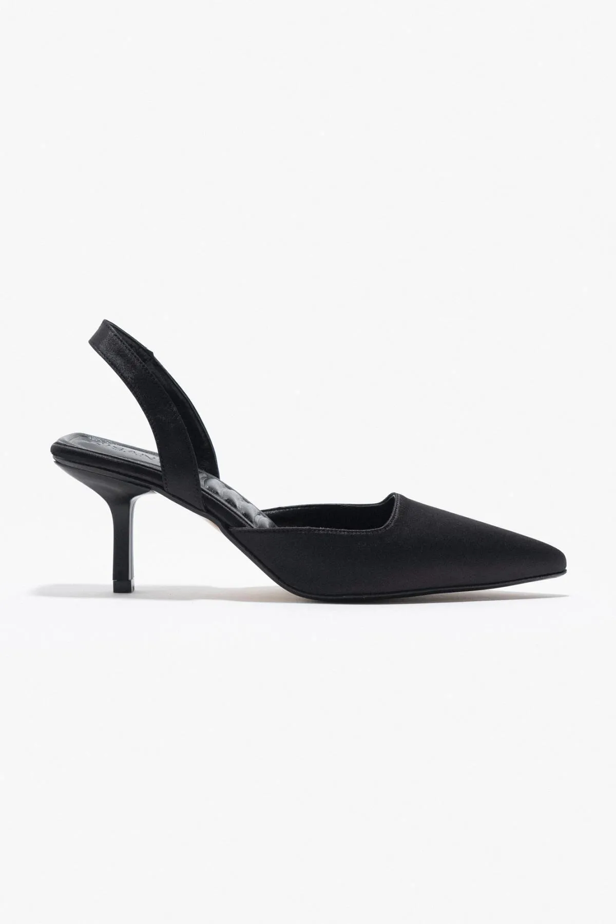 NİŞANTAŞI SHOES  Love Schwarze Satin-Damenschuhe mit Absatz und Knöcheldetail hinten
