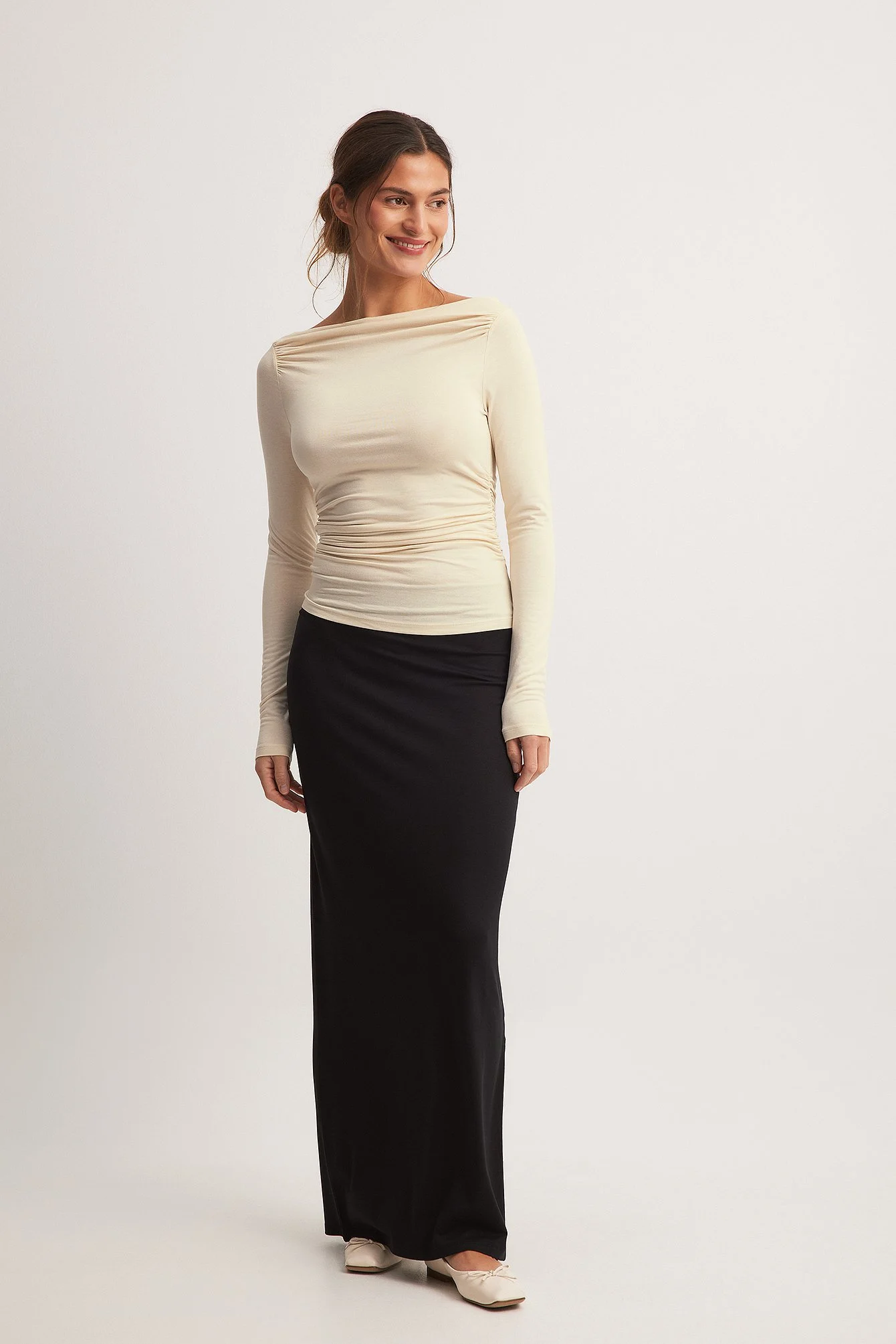 Soft Line Draped Long Sleeve Top