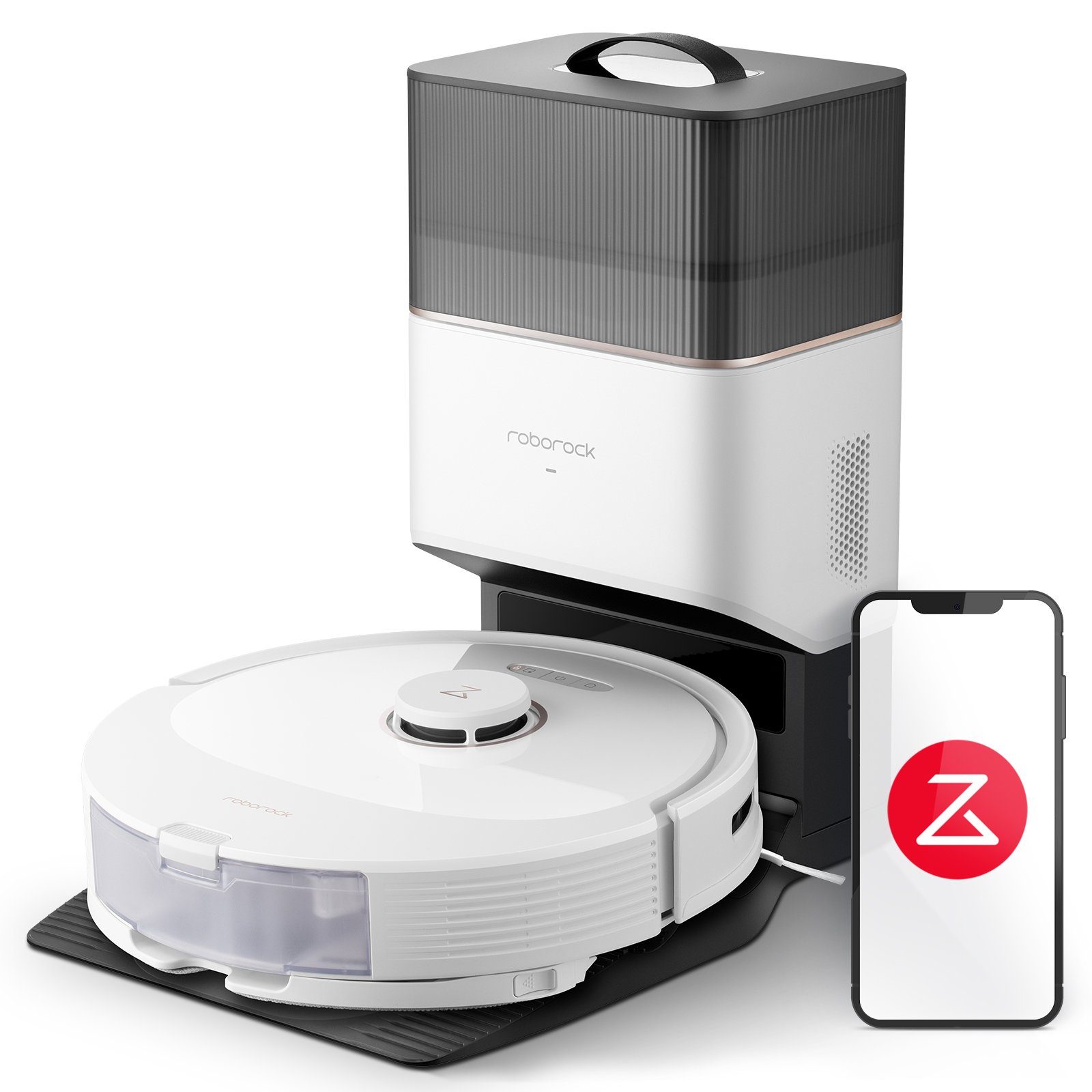 Roborock Saugroboter Q8 MAX+, 59,00 W, Saugroboterr mit selbstentleerender Absaugstation (7 Wochen) , DuoRoller-Bürste, 5500 Pa Saugkraft, No-Go-Zonen, Reinigung entlang der Bodenlinien, Sprach-/App-Steuerung, Q7 MAX+ Update