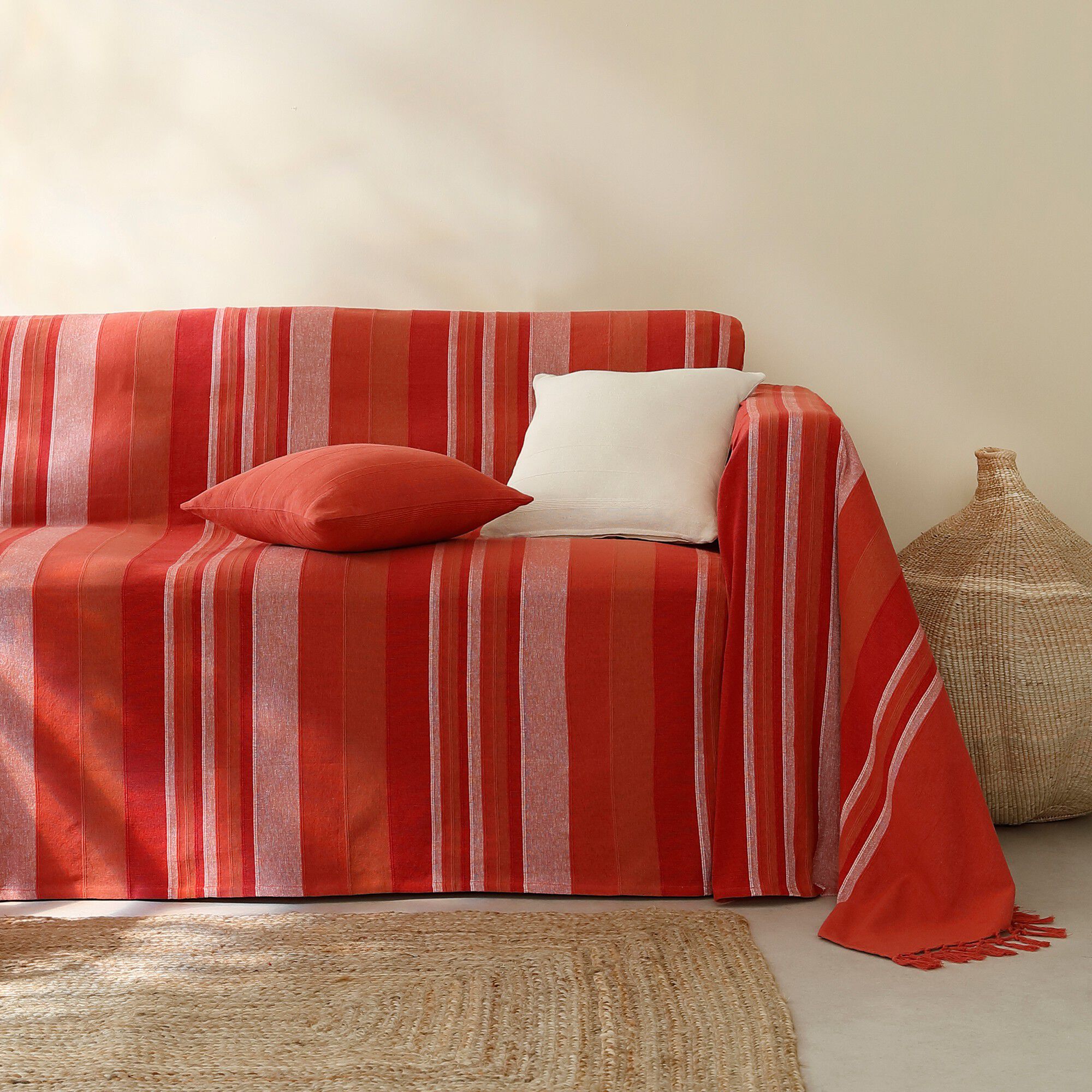 Housse coussin unie coton tissage artisanal