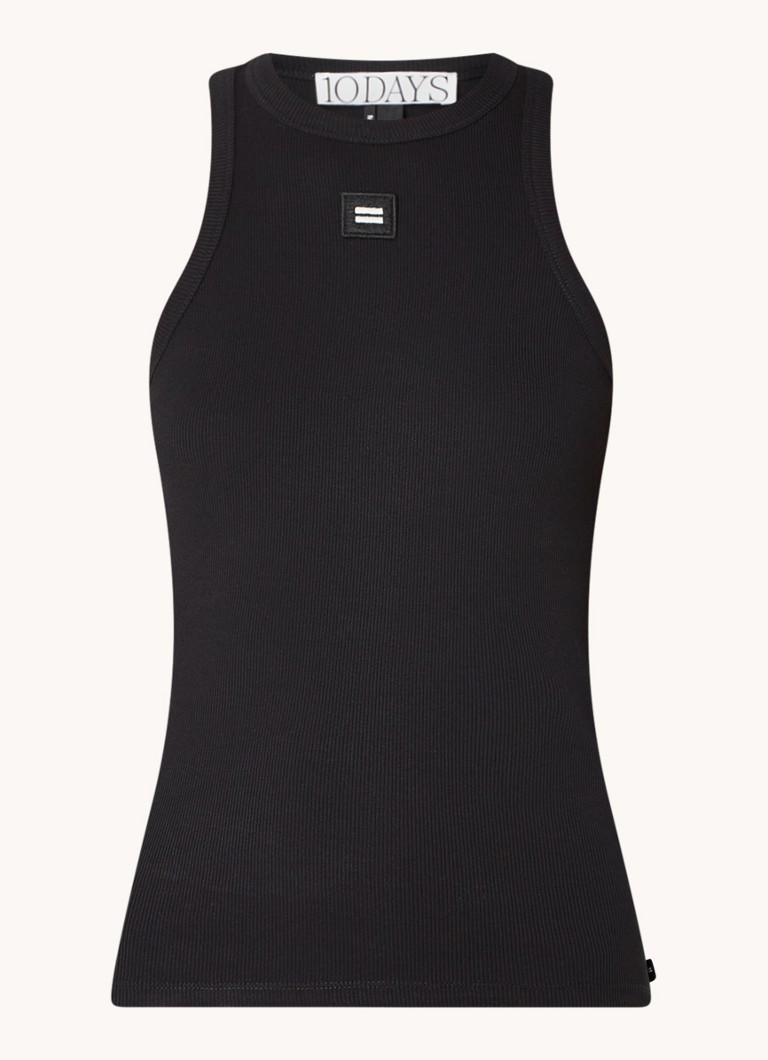 10DAYS Tank top with ribbed structure and logo embroidery