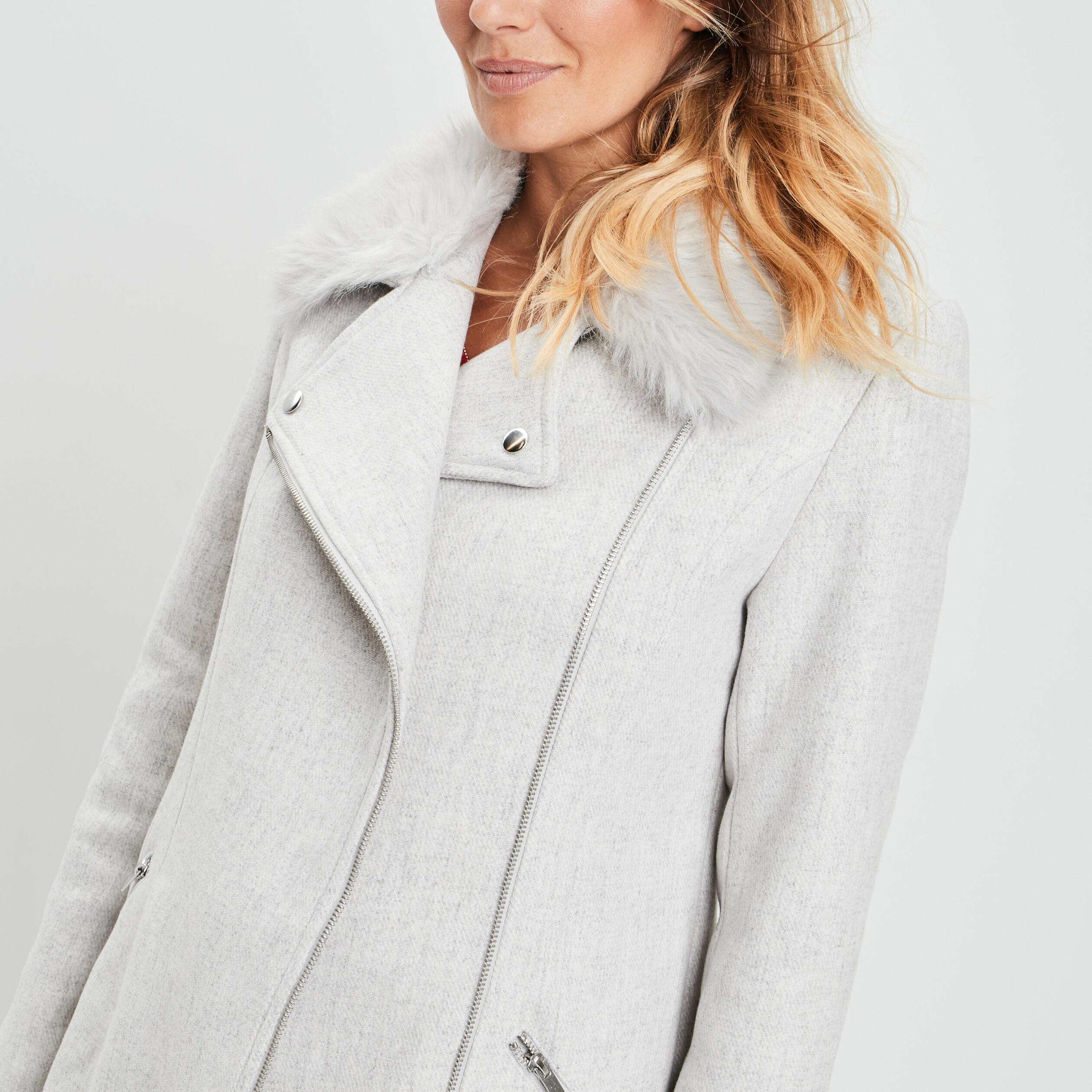 Manteau droit zippé gris femme | La Halle