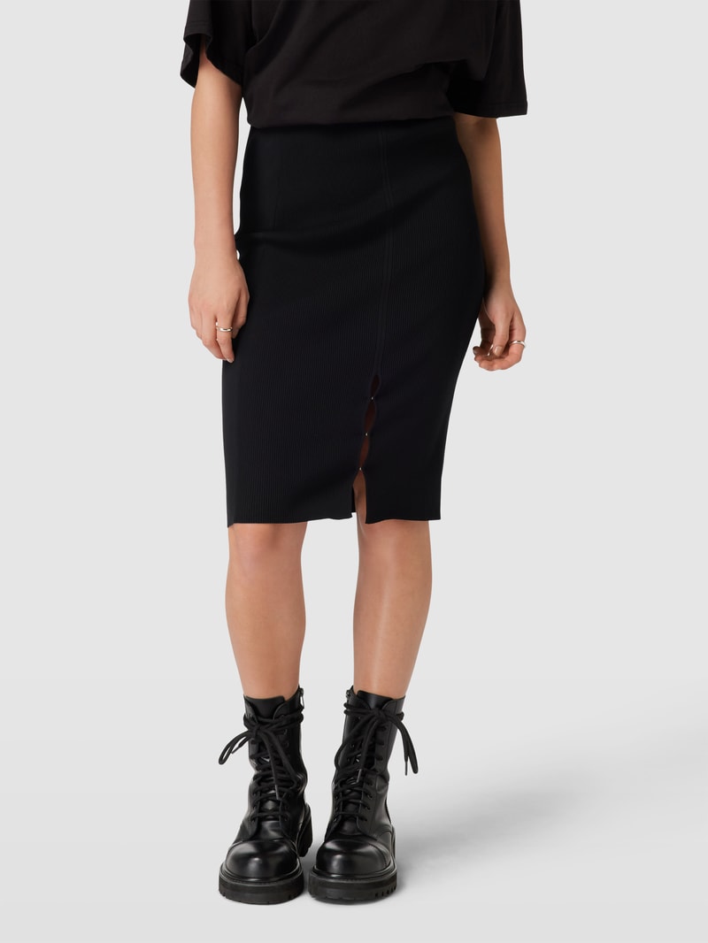 Bleistiftrock mit Label-Stitching Modell 'HOOK & EYE' in black