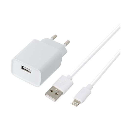 NETSTROOMLADER 2,4A   WITTE LIGHTNING-KABEL 1M HIGH ONE